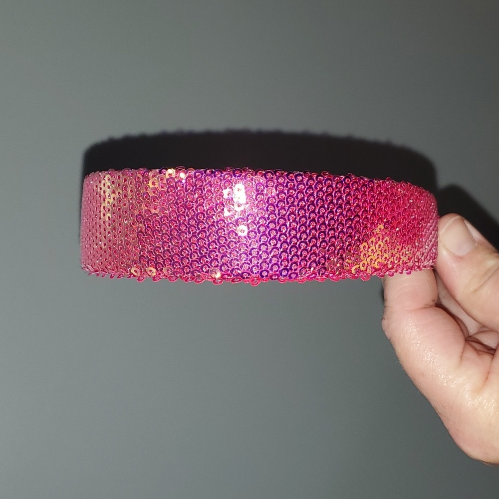 New boutique handmade all iridescent sequins flexible wide headband pink - Picture 5 of 6